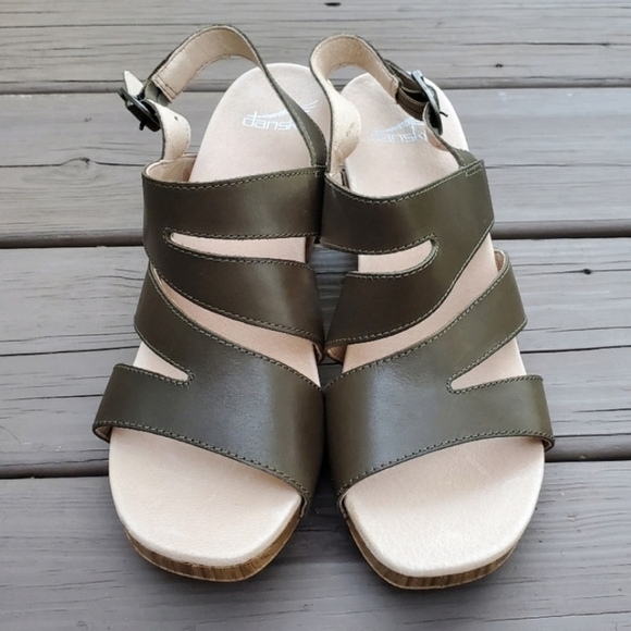Dansko Professional Olive Green Leather Strappy Jesus Chunky Heel Sandals 39 - Picture 5 of 9